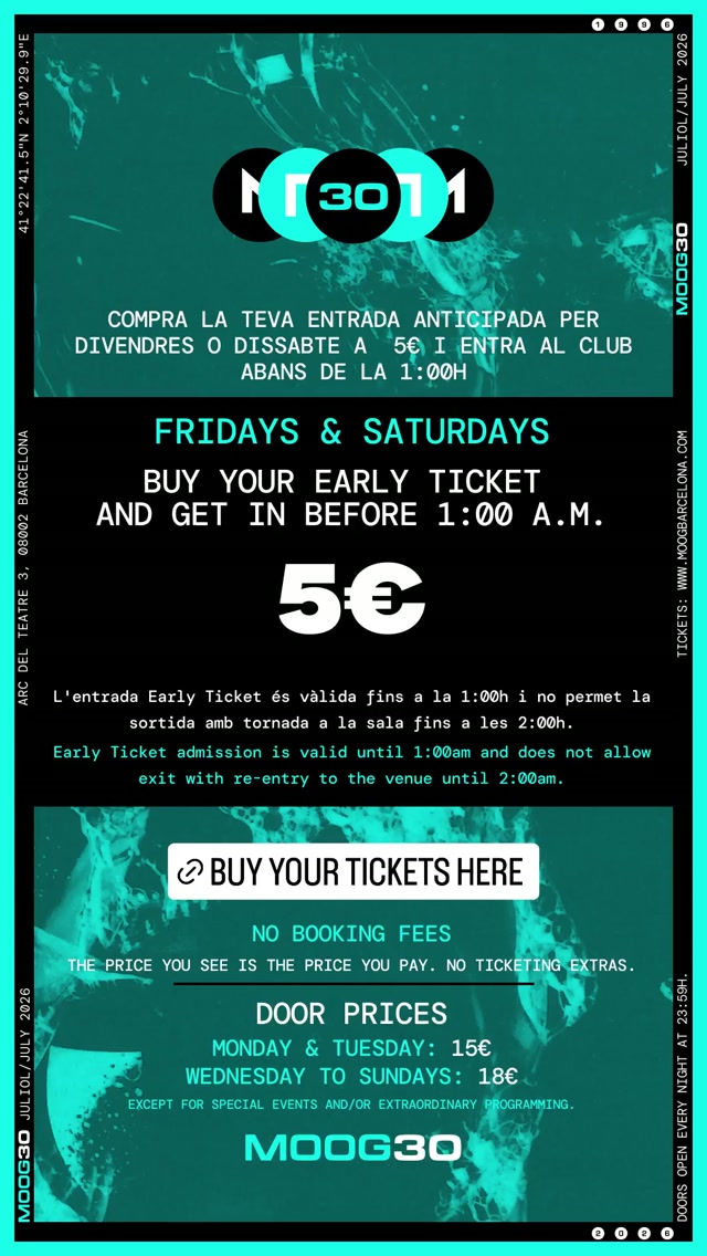 Early ticket 5€ — Fridays & Saturdays