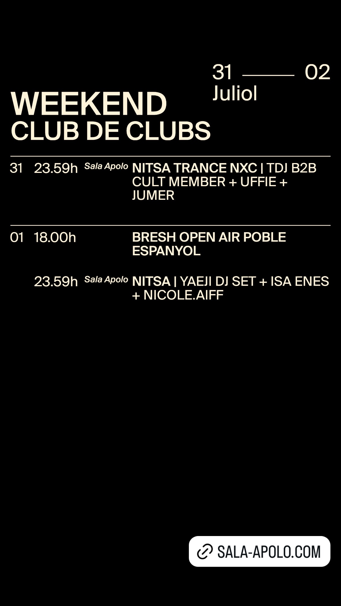 NITSA — Yaeji DJ set + Isa Enes + Nicole.Aiff (Sala Apolo)