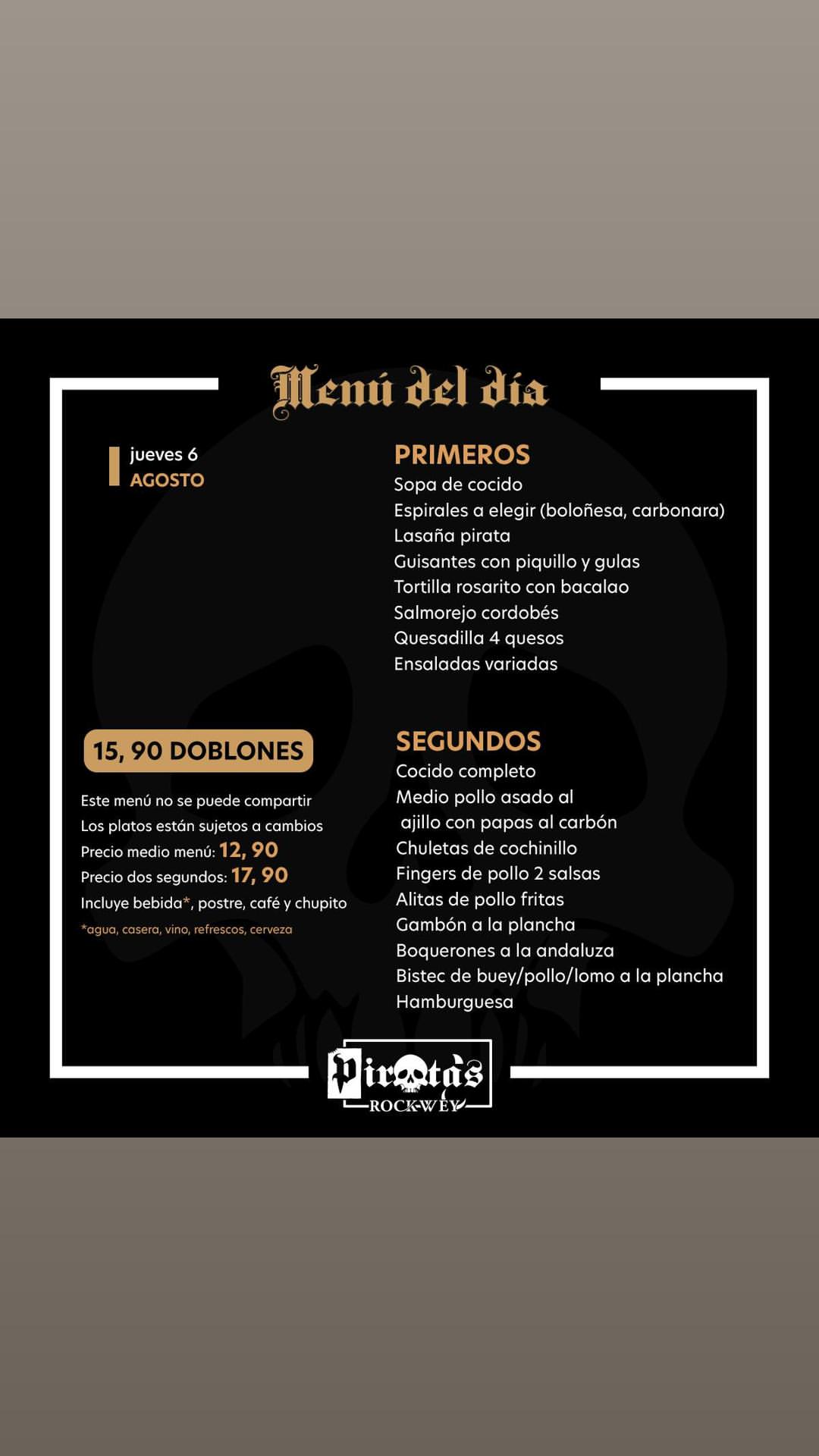 Menú del día — Jueves 6 Agosto