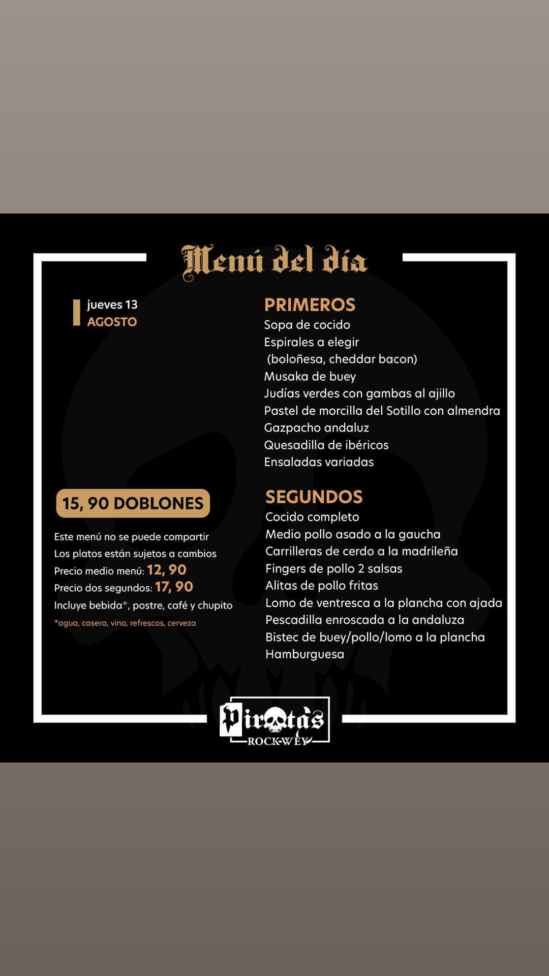 Menu del día — Thu 13 Aug