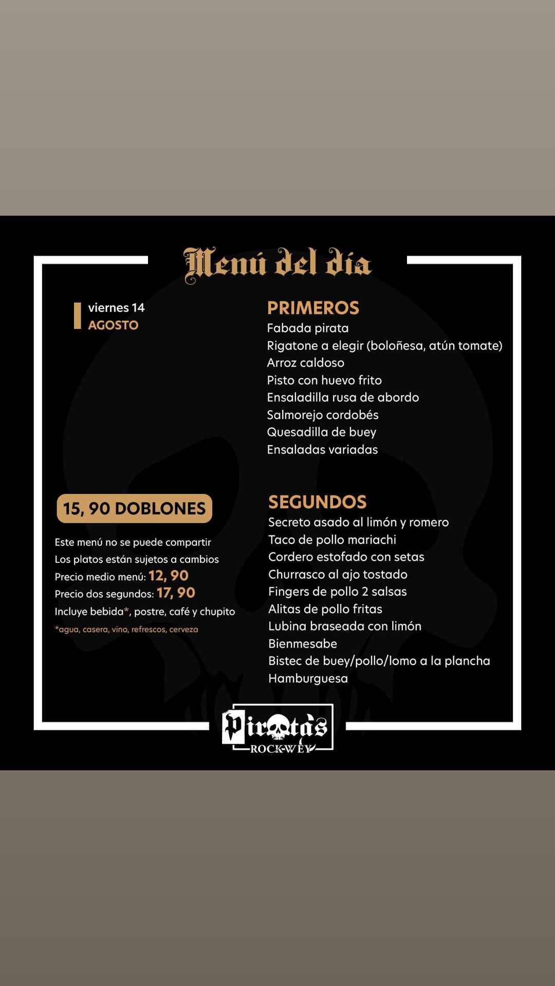 Menú del día — Friday 14 August