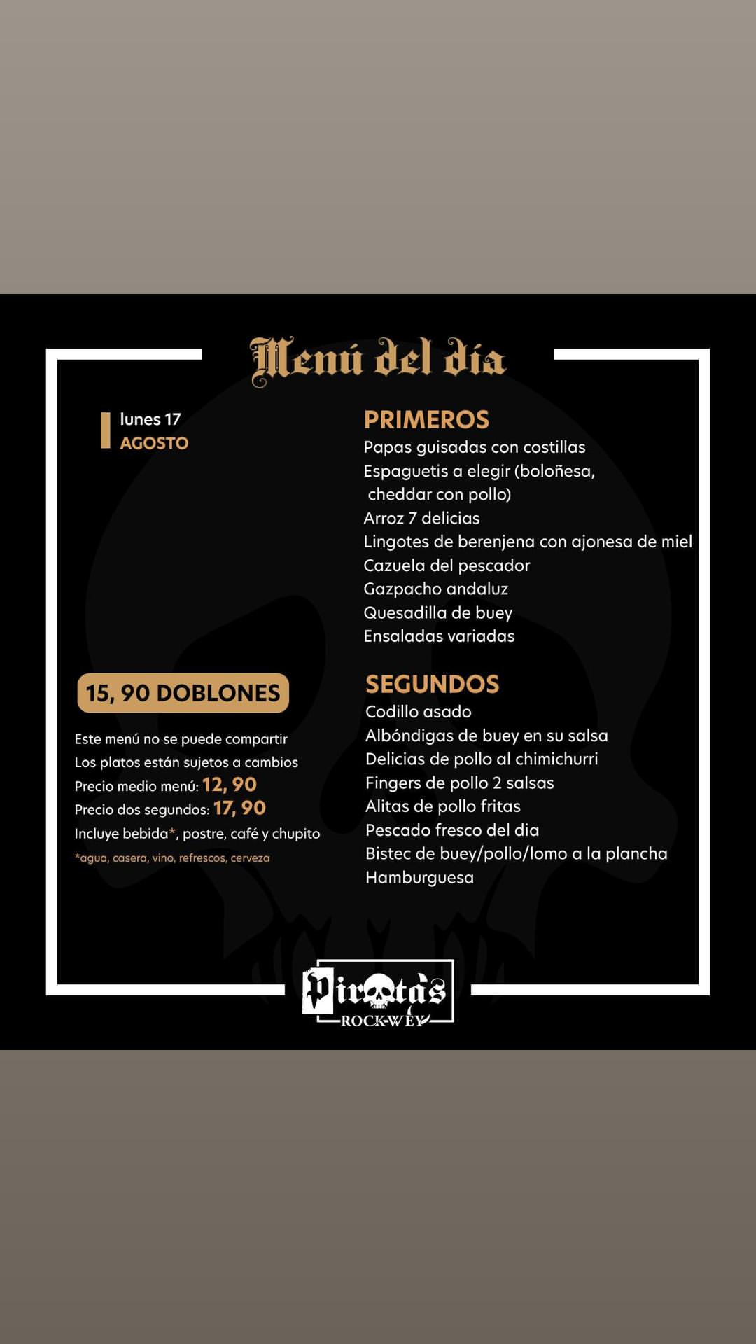 Daily set menu — Lunes 17 Agosto