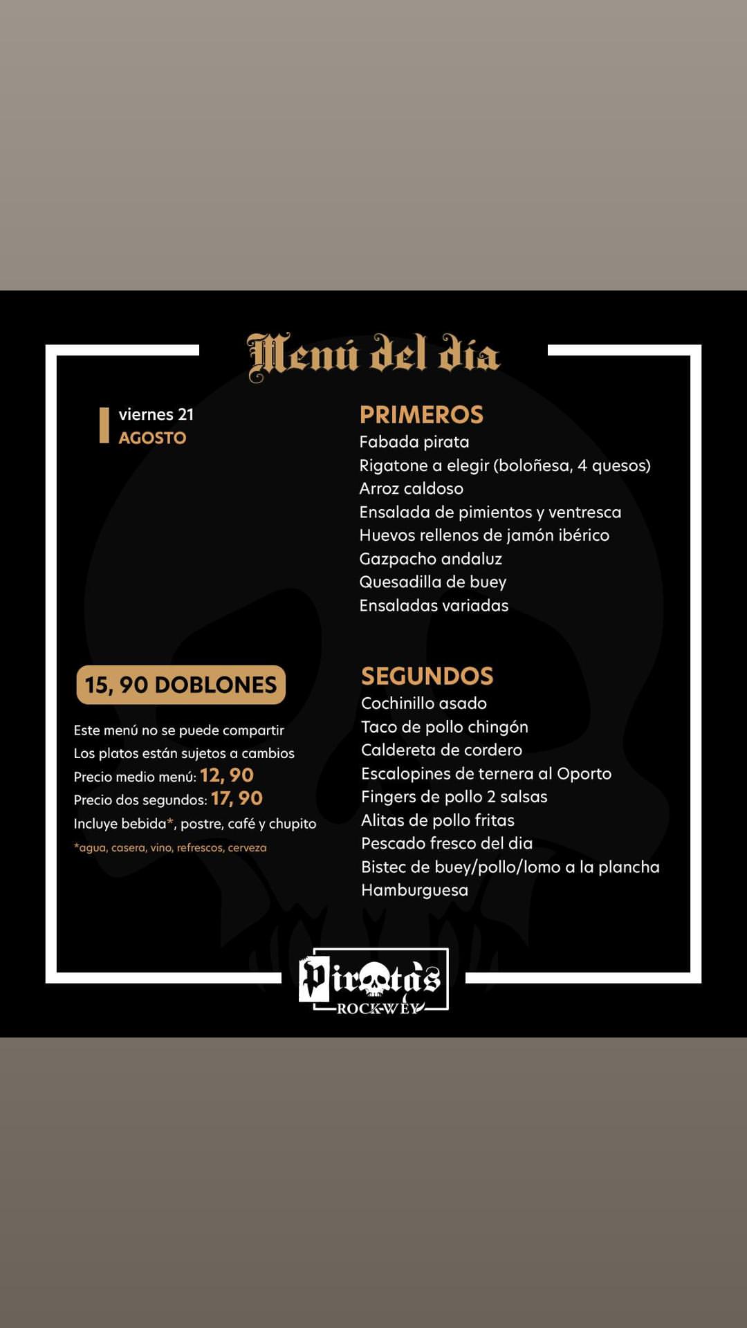 Menú del día - viernes 21 agosto
