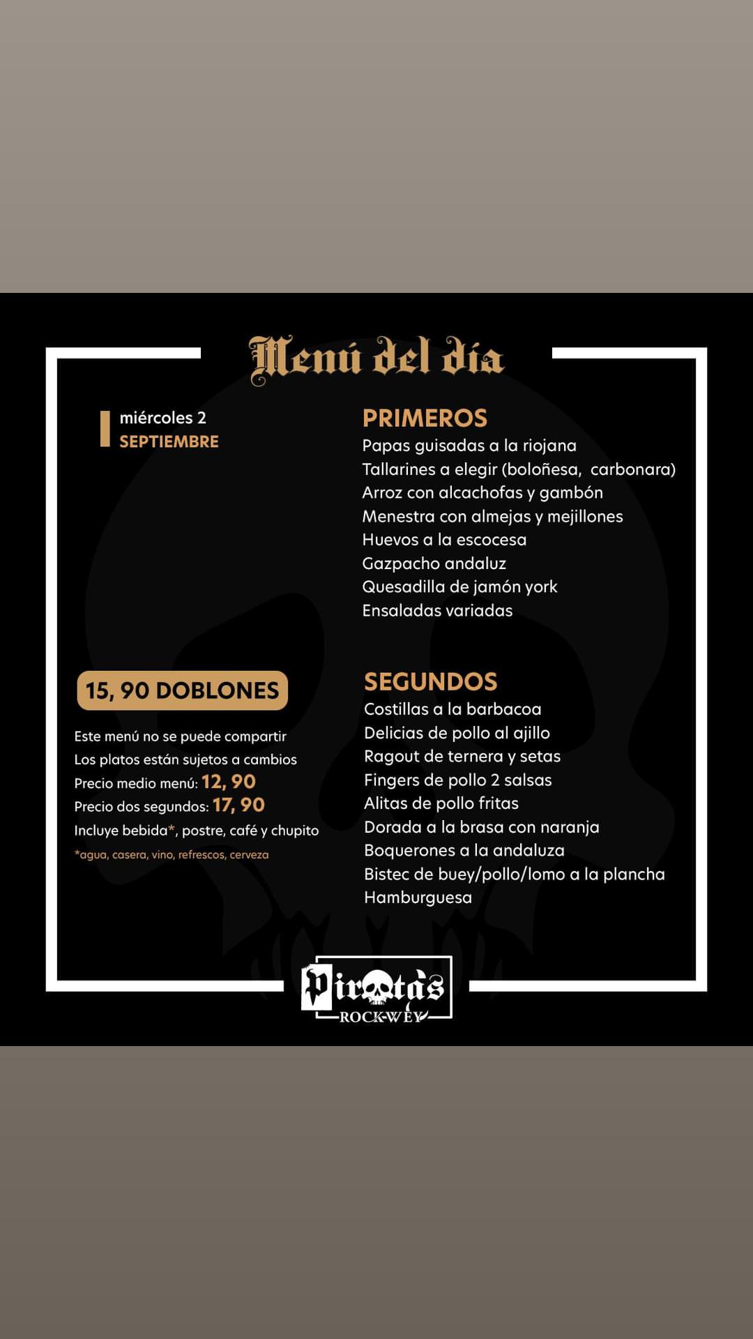 Menú del día — miércoles 2 septiembre