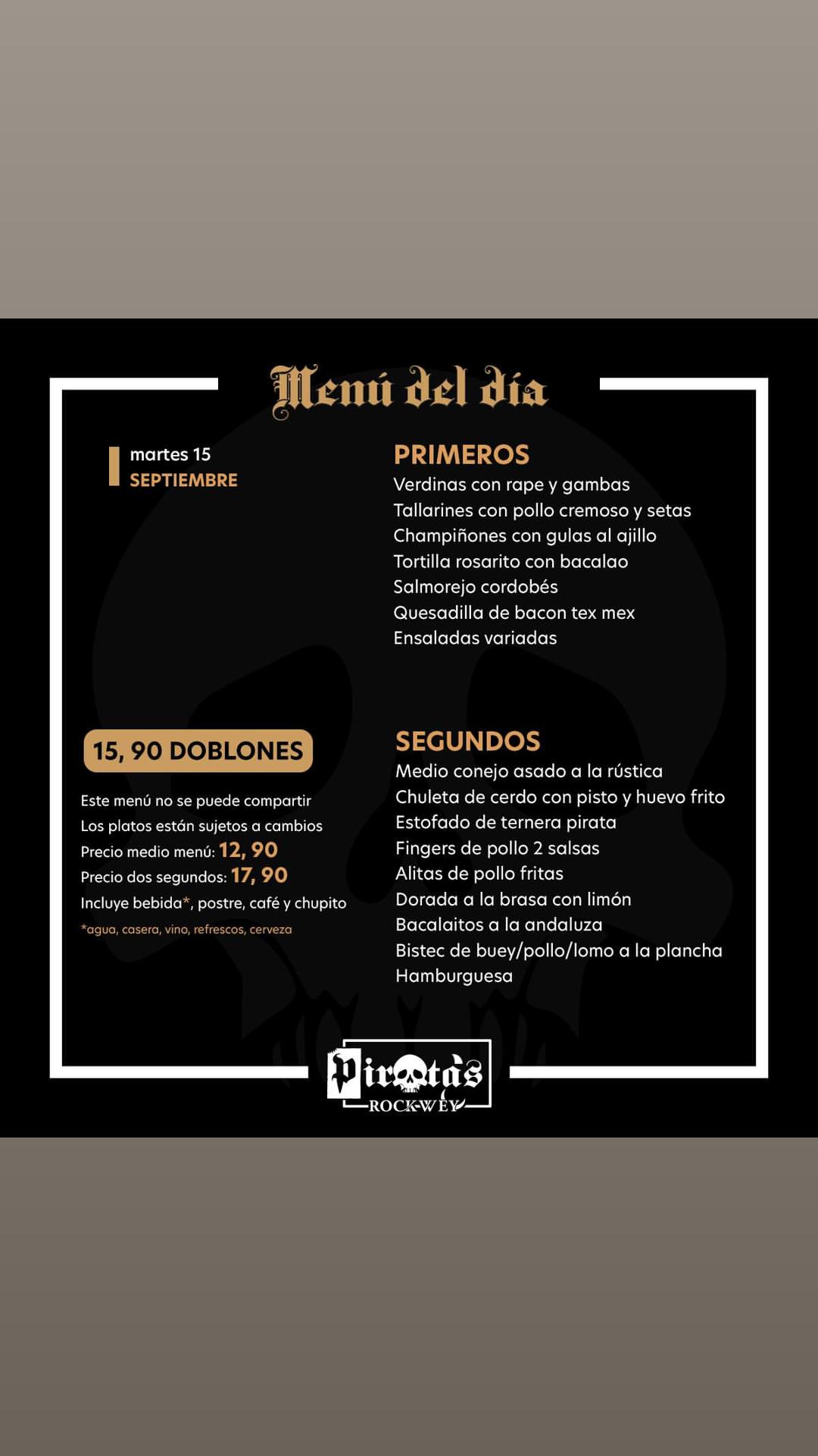 Menú del día — Martes 15 Septiembre