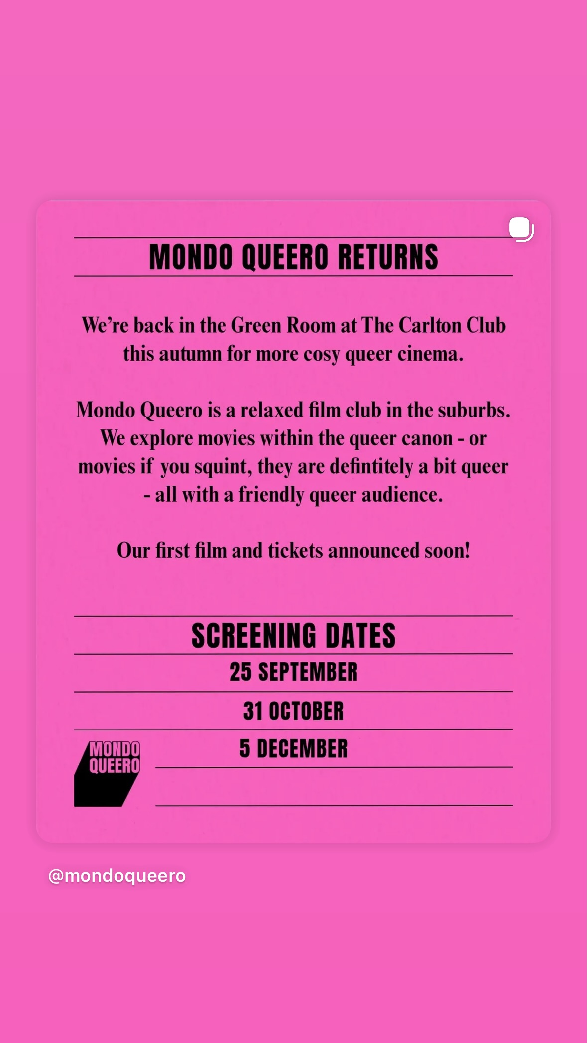 Mondo Queero screening (first listed date)