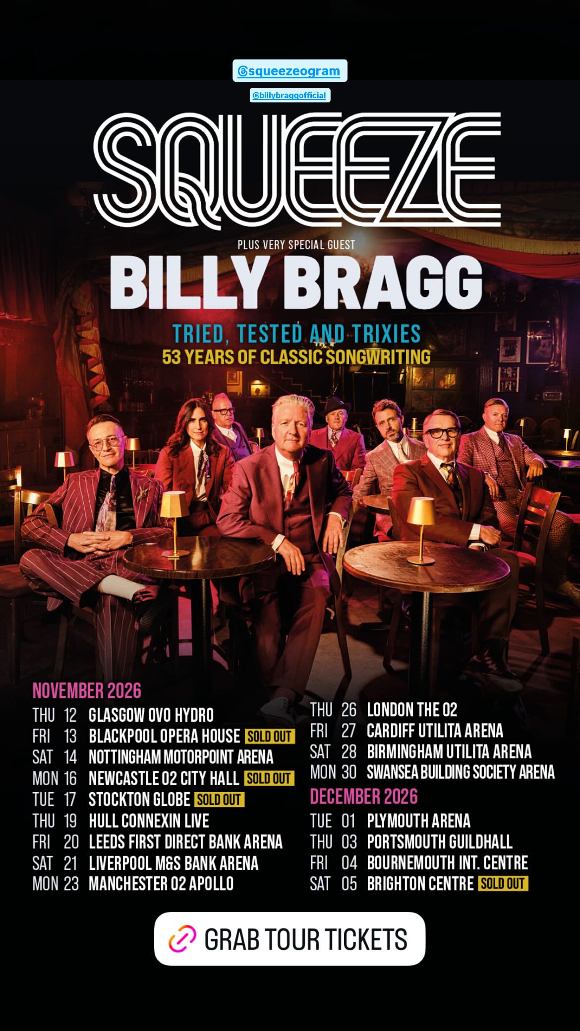 Squeeze + Billy Bragg — Tried, Tested and Trixies Tour