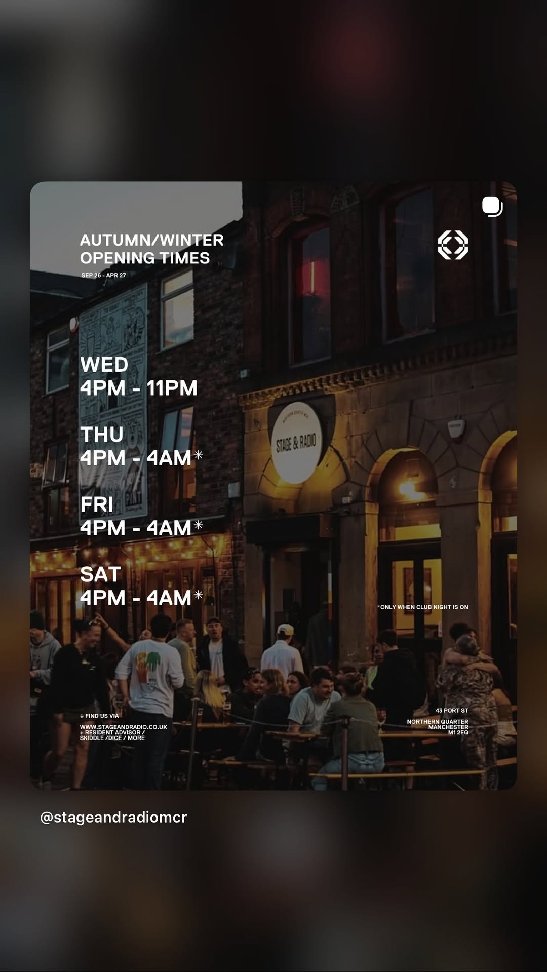 Autumn/Winter Opening Times (Stage & Radio)
