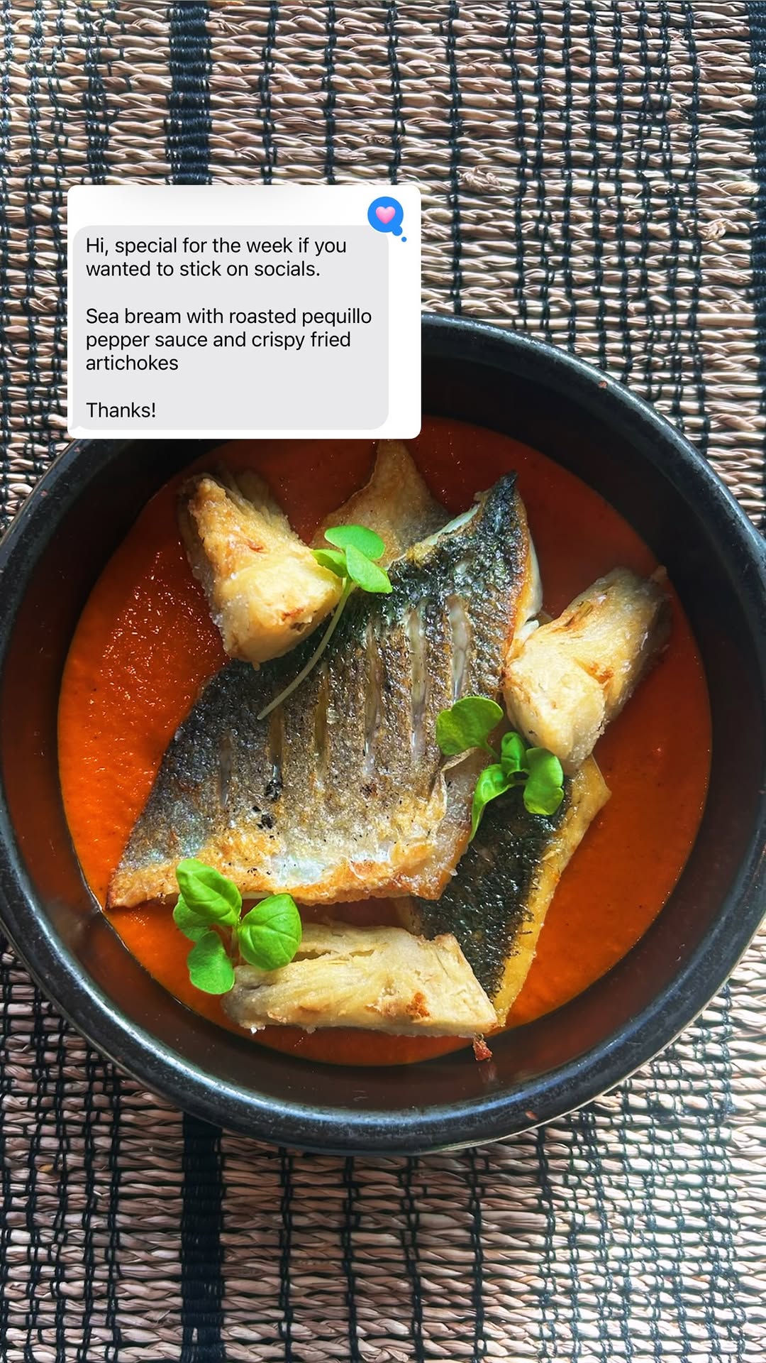 This week’s special: Sea bream with roasted pequillo pepper sauce