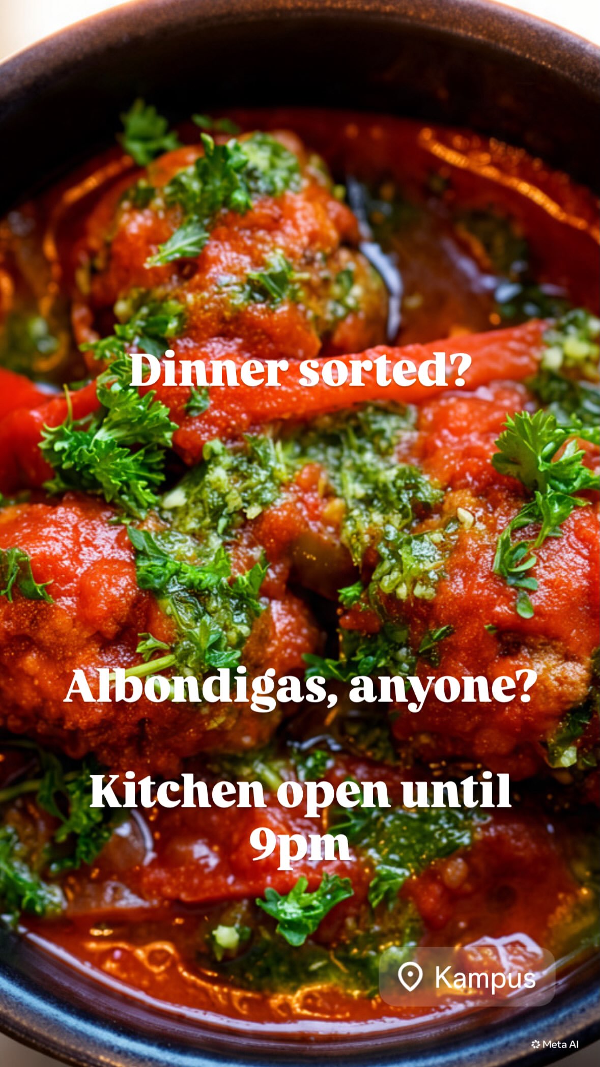 Kitchen open until 21:00 — albondigas available