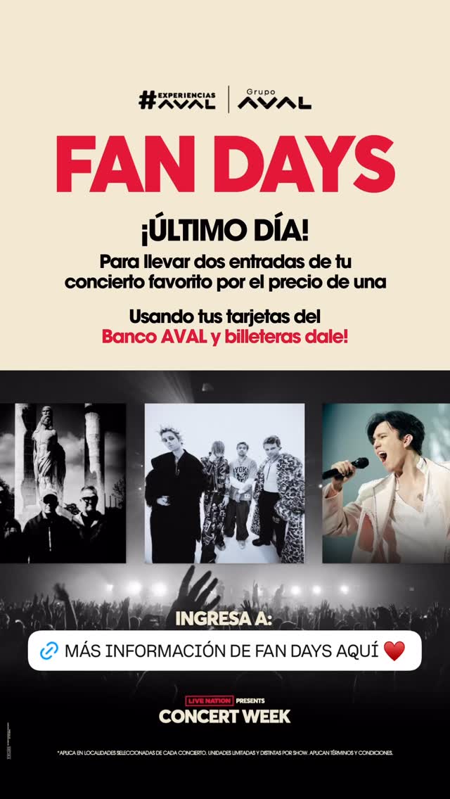 Fan Days — Banco AVAL 2x1 ticket promo (last day)