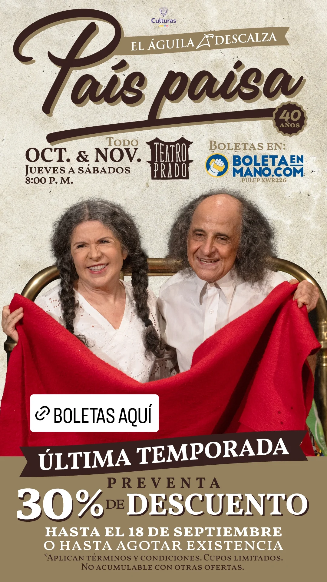 30% pre-sale discount — País paisa (ticket promo)