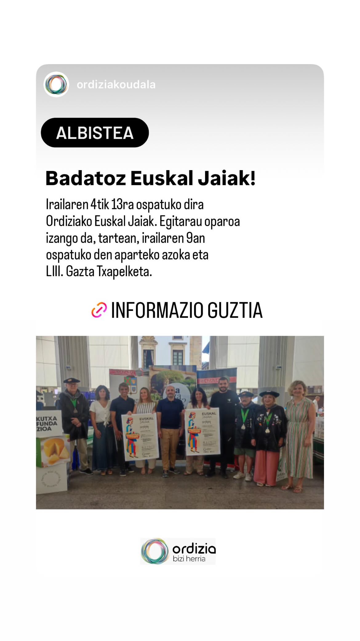 Ordizia — Euskal Jaiak: Aparteko Azoka & LIII Gazta Txapelketa (market/contest)